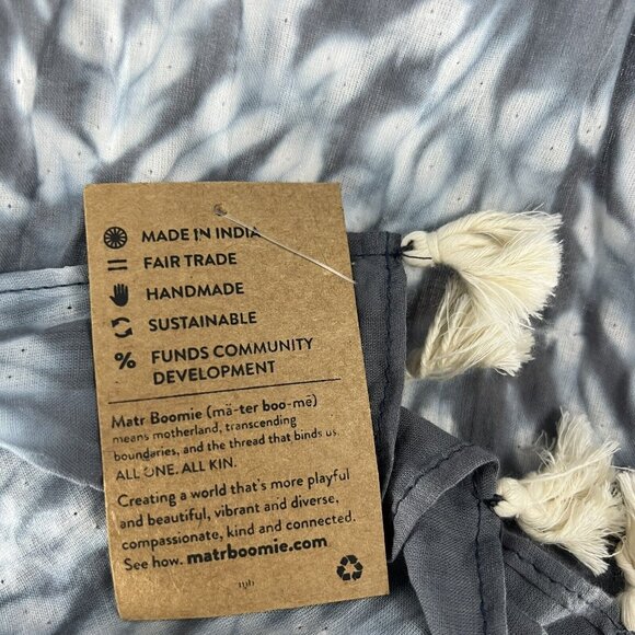 NWT Matr Boomie Blue Grey Dotted Tie Dyed Wavey Tasseled Scarf India Handmade - Picture 8 of 9